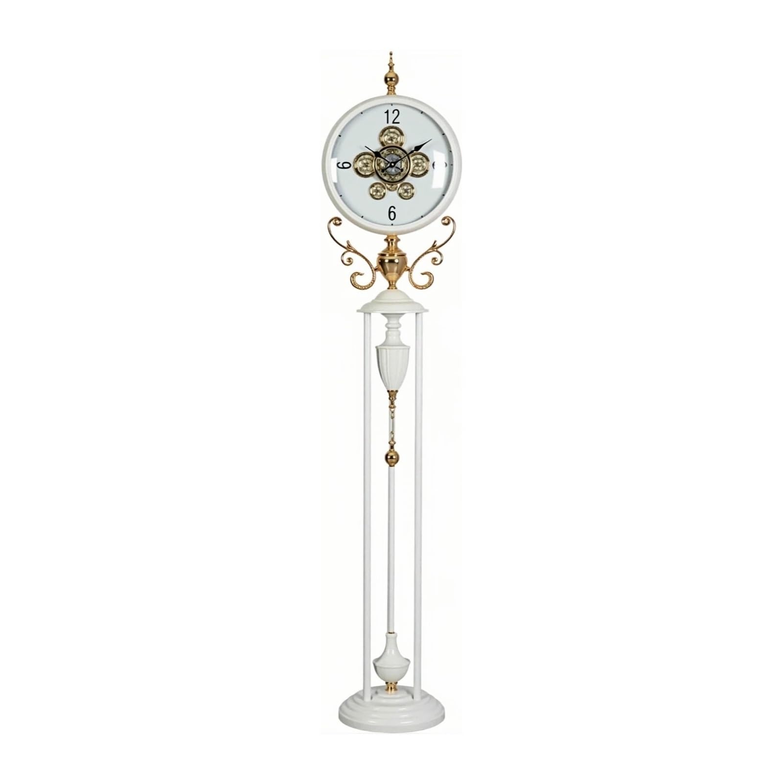 Kf2vBt7dP Chinese Style Floor Clock Metal Floor Clock Quartz Pendulum Silent European Style Movement for Home Grandfather Clocks(White)