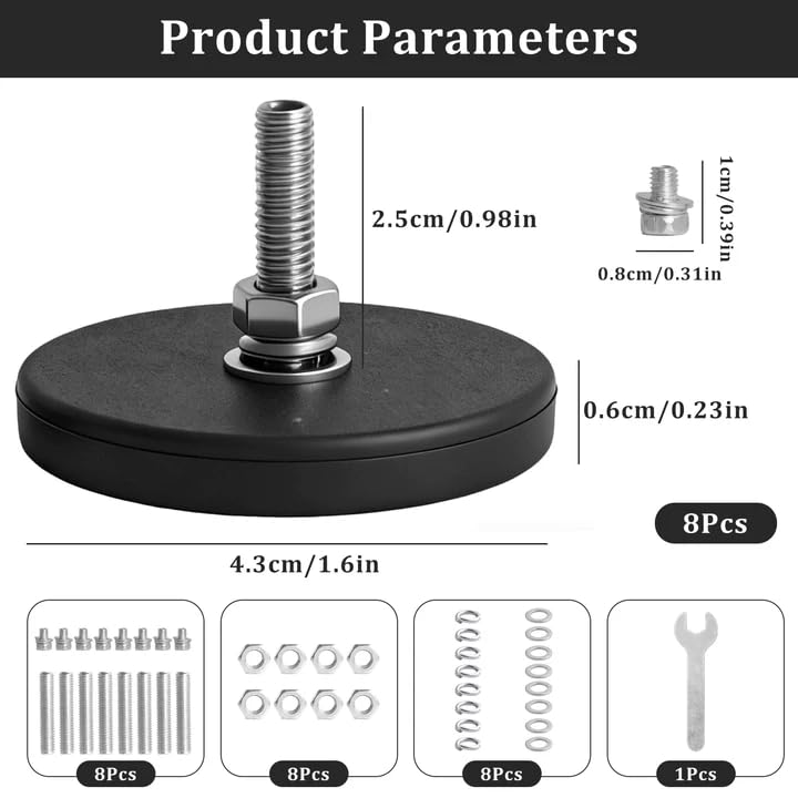 8 Stück Neodym Magnete Gummiert,43mm Magnete mit Gewinde, mit M5 Schrauben und Muttern, 12kg Haftkraft,für Fahrzeuge, Lampen, Instrumente und Geräte, Befestigen Von Werkzeuge