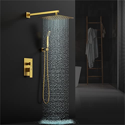 Sr Sun Rise Shower Faucets Sets Complete Brushed Gold Square Rain Shower Head With Handheld Spray All Metal Shower Faucet Trim Repair Kits (Contain Shower Valve) #TOP30