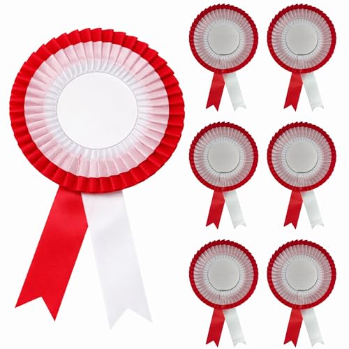 Image of NEXGEN Trends Double Line Satin Award Badge for School Sports Day, Annual Day & Prize Distribution | Premium Ribbon Badge with Safety Pin | Pack of 10 (Red-White)