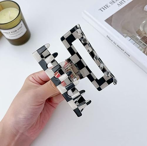 Miniatura 8 de BetterJonny - 4 pinzas de garra para el cabello a cuadros, pasadores cuadrados a cuadros, bonitos clips antideslizantes para el cabello, accesorios