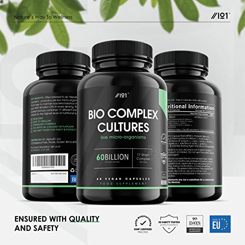 BioCultures Complex 17 Live Strains with 60 Billion CFU Probiotics 60 Capsules for Gut
