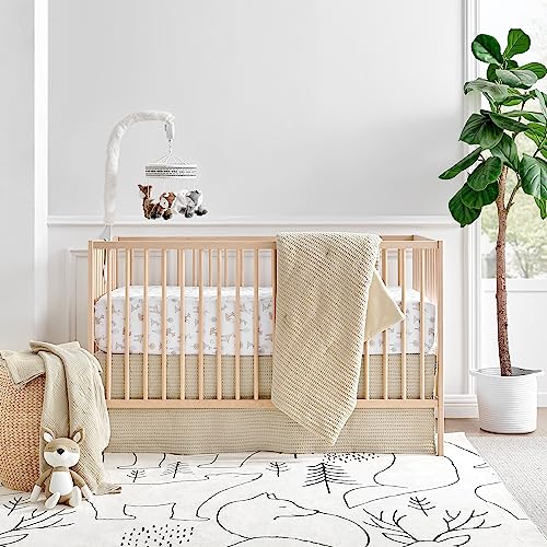 Image of Levtex Baby - Mills Waffle Crib Bed Set - Baby Nursery Set - Taupe - Taupe Textured Waffle - 4 Piece Set Includes Quilt, Fitted Sheet, Dust Ruffle and Rope Basket