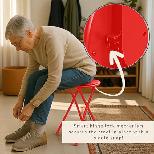 Image of Lavish Home Folding Stool with Padded Backless Seat Set of 4, Red, 24 inch | Counter Height Bar Stools with 225lb Capacity, Portable Indoor & Outdoor, Extra Seat for Kitchen, Rec Room or Camping