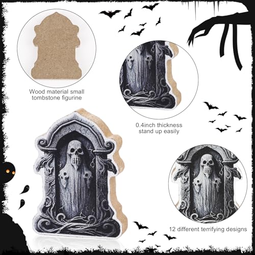LOMIMOS 12Pcs Halloween Miniature Tombstones Figurines, Mini Wooden Tombstone Decor Grave Ornaments Rip Headstones Props for Graveyard Haunted House Halloween Party Supplies - Cosy Home Interiors LOMIMOS 12Pcs Halloween Miniature Tombstones Figurines, Mini Wooden Tombstone Decor Grave Ornaments Rip Headstones Props for Graveyard Haunted House Halloween Party Supplies - Image 3