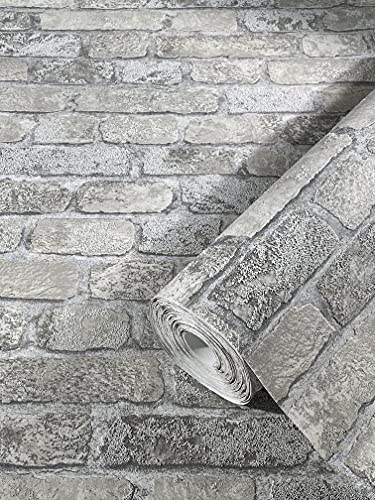 marburg Papel pintado piedra 3D gris beige efecto ladrillo natural para pared estilo rústico para salón, dormitorio o pasillo papel pintado piedra óptica 10,05m x 0,53m