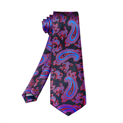 Image of 5PCS Mens Silk Tie, Pocket Square, Cufflinks, Drilled Tie Ring and Lapel Pin Set for Wedding Groom Party
