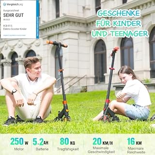 RCB TECH E-Scooter Kinder (8-12-16 Jahre) - Faltbarer Elektroroller für Kinder - Max Reichweite 16 KM - Max. 20 KM/H - Geschenk für Kinder und Jugendliche