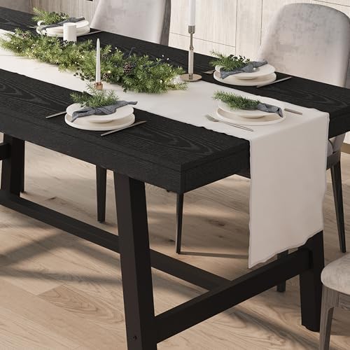 Image of GarveeHome Industrial Dining Table for 6-8 People, 70.87 inch Long Large Kitchen Table with Sturdy Metal Frame, Rectangular Counter for Dinner, Kitchen, Dining Room (Black, 71 inch Non-extendable)