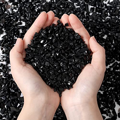 MAIBAOTA Natural Black Obsidian Crystal Quartz Rocks Chips Vase Filler Rocks for Succulent Plant Small Fish Tank Aquarium Gravel Decorative Pebbles Stones(200 gram)