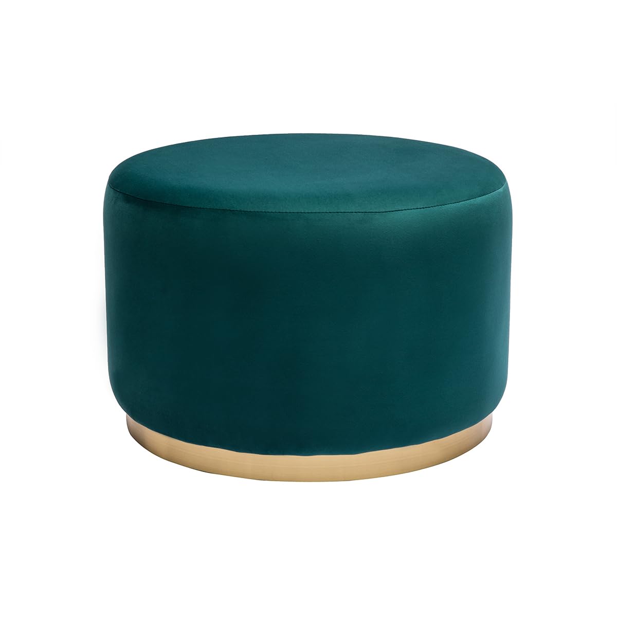 Miliboo Pouf Rond en Velours Bleu pétrole et métal doré D54 cm Amaya