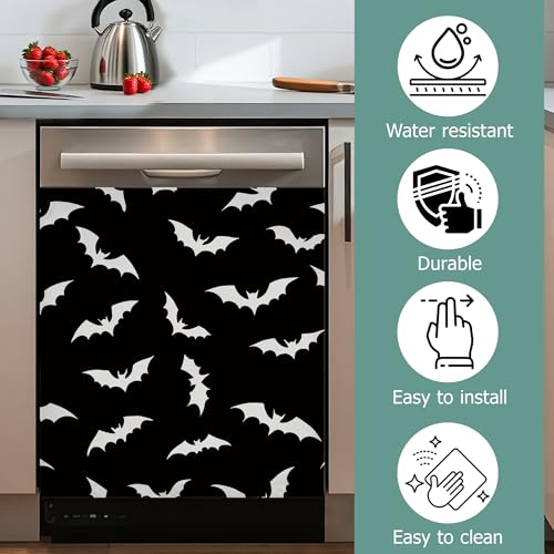 Image of Halloween Bats Dishwasher Covers for The Front Magnetic,Gothic Refrigerator Magnets Decoration,Reusable Dishwasher Cover Panel for Home Kitchen Decor 23x26 Inch