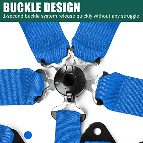 Bestzheyu 1Pc Blue 5-Point Racing Safety Harness Set With Ultra Comfort Heavy Duty Shoulder Pads Universal Polyester Safety Harness Set Fit For Sports Car, Racing Car, Car #TOP1