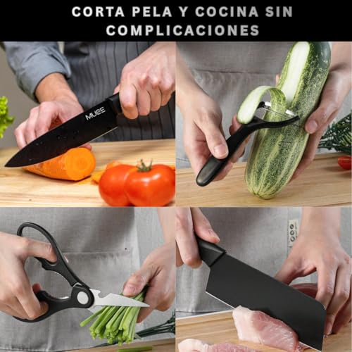 Muse Home Juego de Cuchillos de Cocina Profesional 8 Piezas con Soporte, Pelador y Afilador, Set Completo de Cuchillos para Carne y Cocina - imagen 4