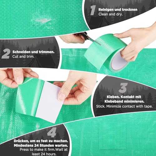 Image of Waterproof Awning Repair Tape for Tarp,Heavy Duty Outdoor fabric tape for Canvas,Boat Covers,canopy,marine,Tent seam tape,Sail, RV /Truck Roof, pool cover Tear Repair Patch Kit,nylon tent patches,Green