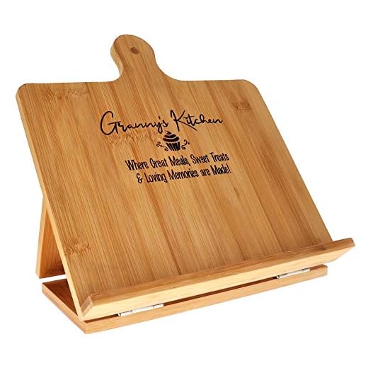 Granny’s Recipe Cookbook Holder Stand Gift - Custom Engraved Bamboo Cutting Board Foldable Chef Easel Metal Hinges Kickstand iPad Tablet Compatible Christmas Birthday Kitchen Decor (10.25x10.25)
