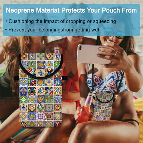 Image of Neoprene Cell Phone Sleeve Pouch Case Bag with Crossbody Strap Neck Lanyard for Women 7.5 X 4.3 in Bohemian Style