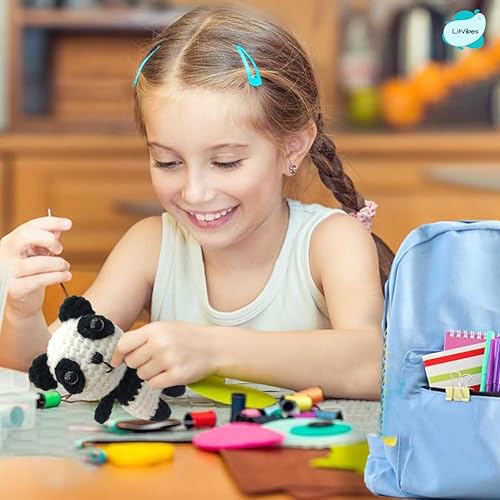 Image of LitVibes DIY Crochet Kits Beginners Art & Craft Set Crochet Needles, Tools & Accessories, with Step-by-Step Tutorial Video, DIY Birthday Return Gift Easy to Learn Knitting Activity - Panda Design