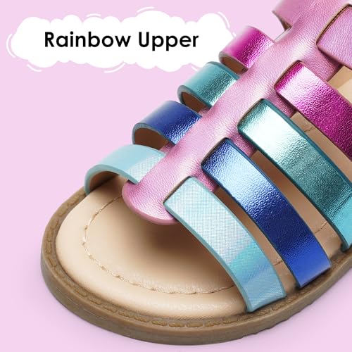 Dodow Girls Sandals Open Toe Hook and Loop Flat Dress Sandals Summer Shoes for Toddler Little Kid2