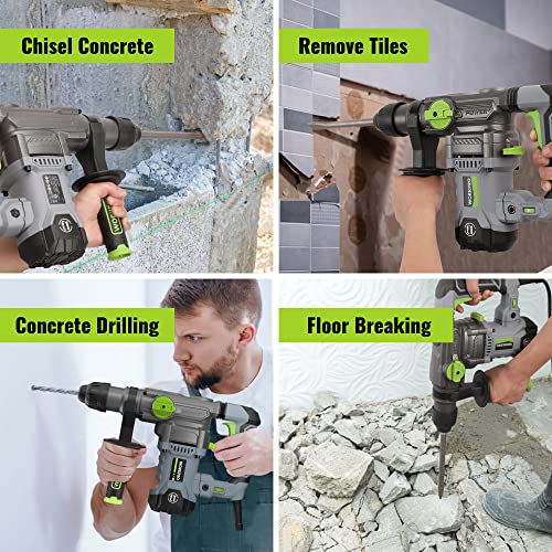 Workpro Premium 1-1/4 Inch Sds-Plus Rotary Hammer Drill, 12.5Amp, Heavy Duty Corded Version For Concrete Demolition Chipping Rotomartillo, 5 Sds-Plus Bits #TOP6