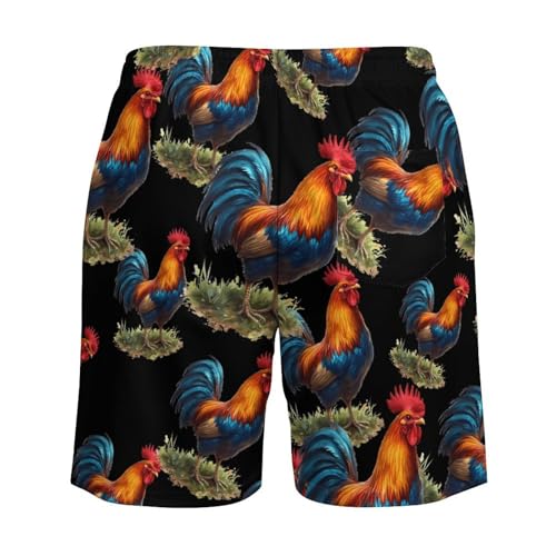 Rooster Colorful Casual Beach Shorts for Men Elastic Waist Drawstring Swim Shorts With Compression Liner4