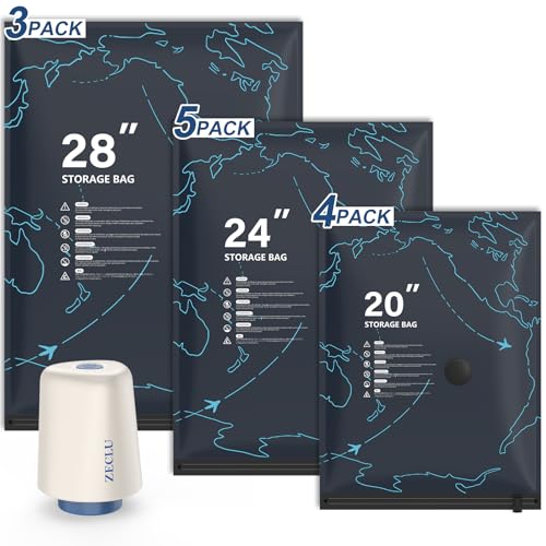 Zeclu 12 Pack Vacuum Seal Bags for Clothing Travel with Electric Air Pump, Packing Cubes Compression for Luggage, Home Storage, Airplane Travel Essentials