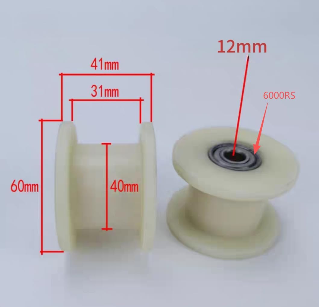 6000RS Bearing Sliding Door Rollers (4-Pack) - Replacement for H60x41x31 Track, Fits Garage/Barn Doors, High-Load Nylon Wheels