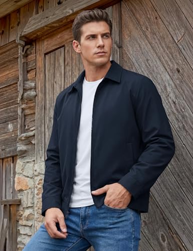 Image of TACVASEN Men's Lightweight Jackets Full Zip Laydown Collar Windbreaker Jacket Casual Golf Light Coat with Pockets