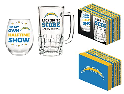 Team Sports America Los Angeles Chargers, Stemless 17OZ Wine & Beer 16 OZ Gift Set