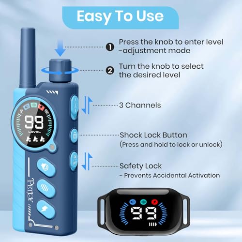 Image of PetJoy Shock Collar for 3 Dogs & Dog Training Collars with Lockable Shock - Shock Lock Mode Switches to Tone & Vibe Only, Remote Features Slide Safety Lock, 4000ft Range (9 Tones)