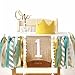 Baby Boy 1st Birthday Party Decorations by Innerspark, Green and Gold set, Ribbon High Chair Banner, Birthday crown hat, Gold Cake Topper
