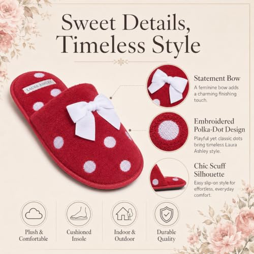 Image of Laura Ashley Ladies Embroidered Soft Terry Plush Scuff Slipper