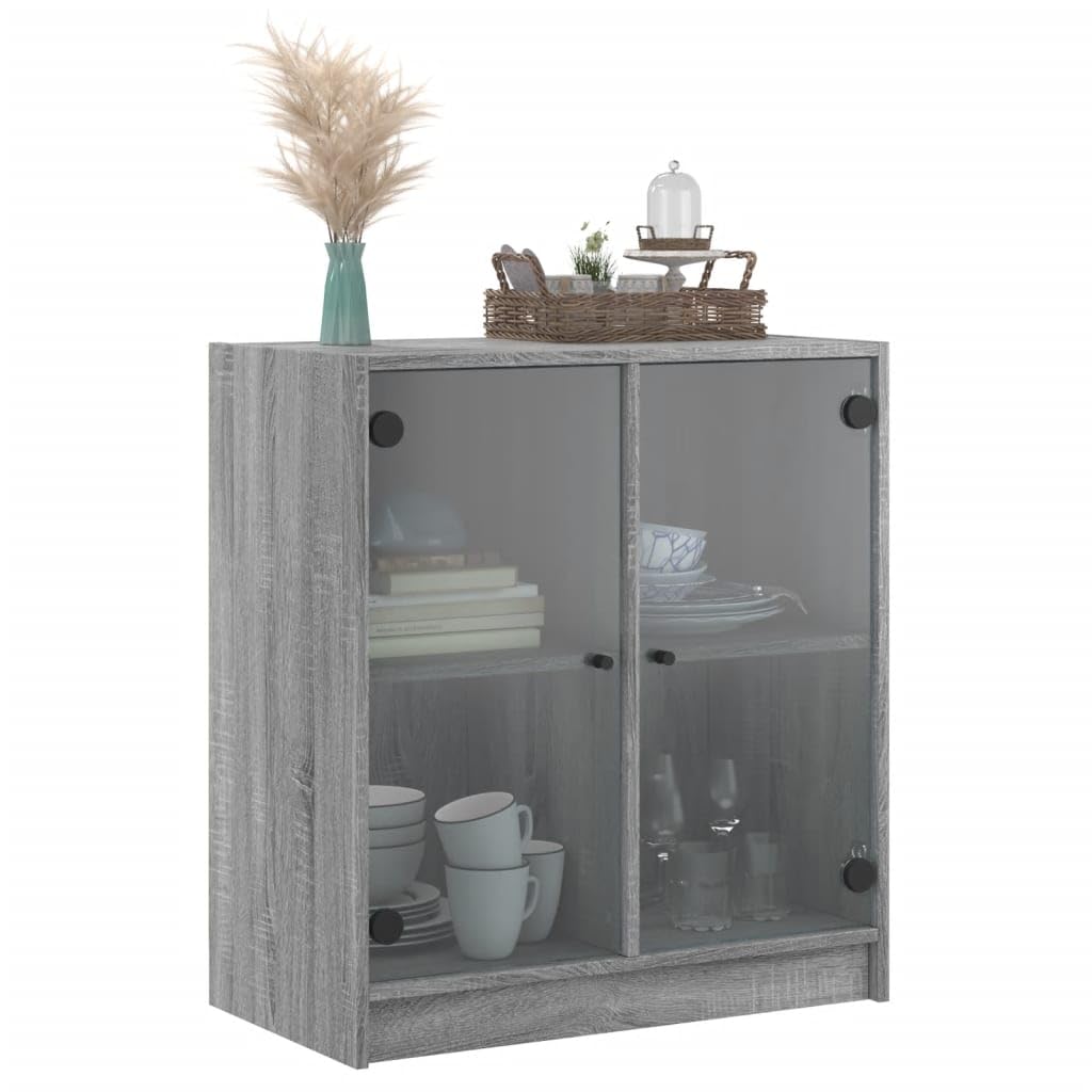 ZEYUAN Beistellschrank mit Glastüren Grau Sonoma 68x37x75,5 cm, Schrank Klein, Flurschrank, Kommode, Vorratsschrank, Flurschrank, Badezimmerschrank, Kleinmöbel - 836425