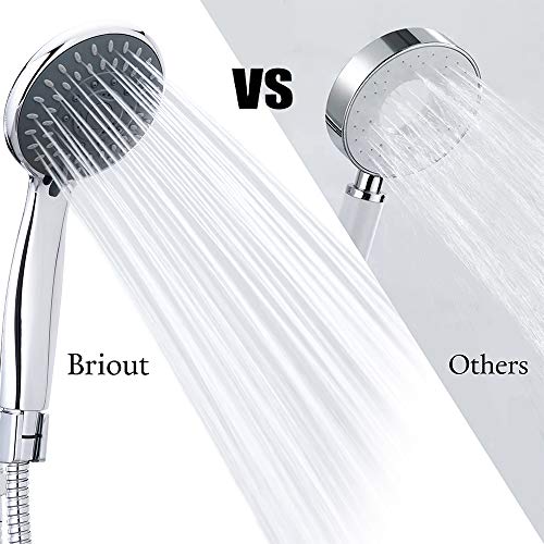 Handheld Shower Head High Pressure 5 Spray Settings Detachable Hand Held Showerhead Chrome Face with Hose and Bracket, Simple Tool-free Installation