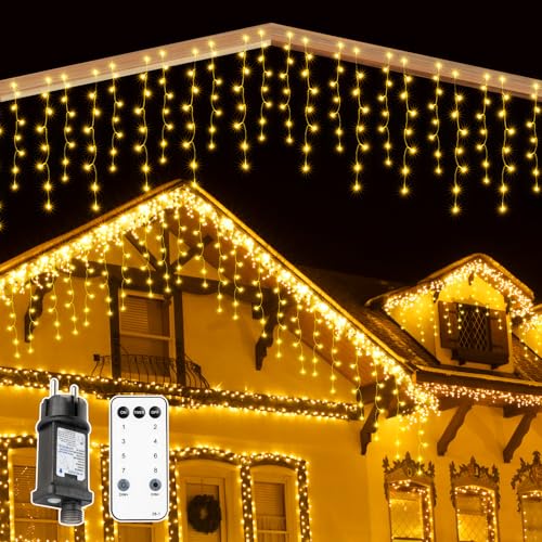 MAGGIFT 15M 600 LED Eisregen Lichterkette Außen Innen, Weihnachtsbeleuchtung Außen mit Fernbedienung/Timer/8 Modi,IP44 Wasserdicht...