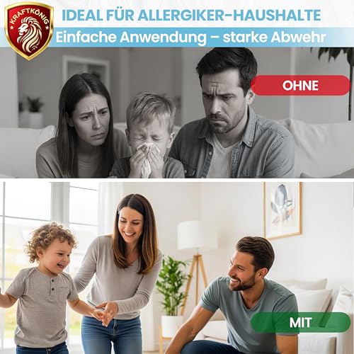 KRAFTKÖNIG Milbenspray 500 ml – Hochwirksames Abwehrspray gegen Milben – Milbenspray für Matratzen, Polster & Textilien mit Langzeitschutz – Geeignet für Kinder, Allergiker & Haustiere