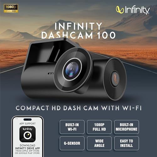 Image of Infinity By Harman Dashcam 100 Compact FHD Car Camera | 1080p Full HD Video | Night Vision, 140 Wide Angle & G-Sensor | Built-in Wi-Fi & App Support|Microphone | Supports up to 128GB SD Card (Black)