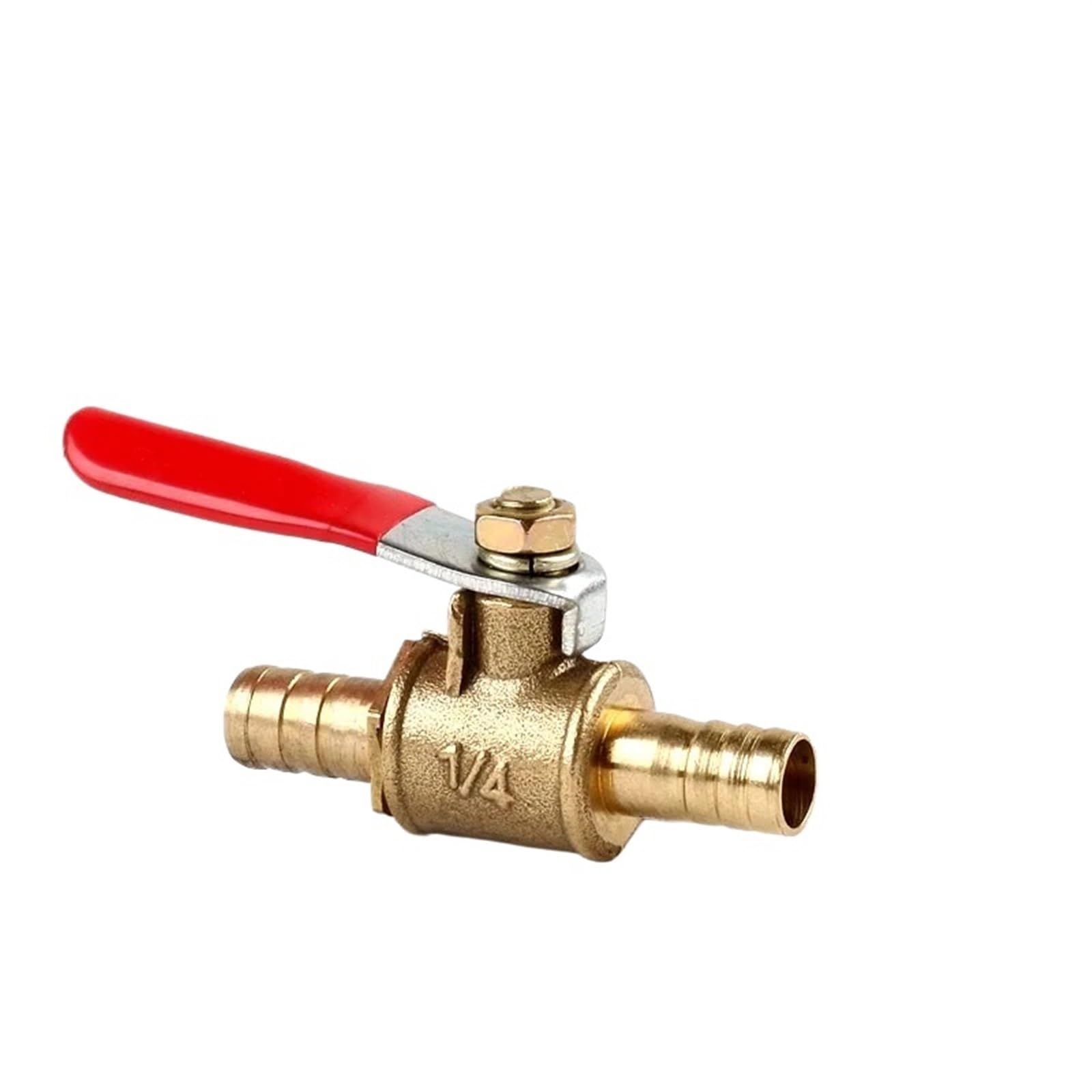 Kleines Ventil mit rotem Griff, 6 mm, 8 mm, 10 mm, 12 mm Schlauchanschluss, Inline-Messing, Wasser, Öl, Luft, Gas, Kraftstoffleitung, Absperrkugelhahn, Rohrverschraubungen(Tube OD 10MM)