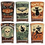 Moukeren 6 Pcs Halloween Chair Cover Set Gothic Halloween Decor Stretch Dining Chair Back Covers Witch Skeleton Pumpkin Black Cat Bat Seat Covers Farmhouse Dining Seat Protector for Home Kitchen Decor