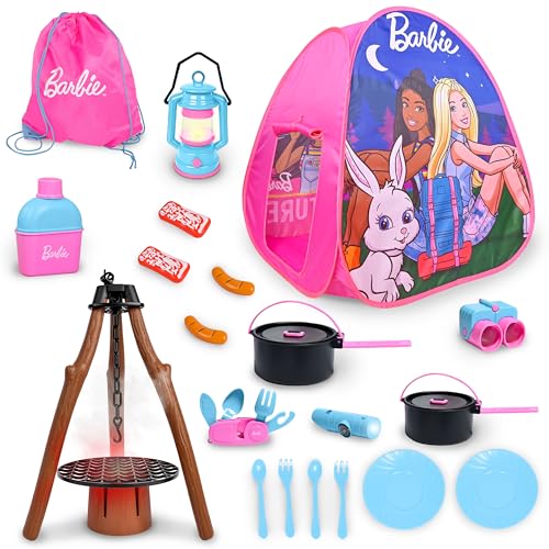 Barbie Pop-Up Camping Tent - Pop Up Play Tent with 19 Realistic Accessories Perfect for Indoor or Outdoor Play Ages 5+