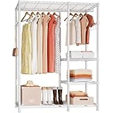 Ulif F4 Heavy Duty Portable Closets, 4 Tiers Adjustable Garment Rack with Hanger Rod, Freestanding C