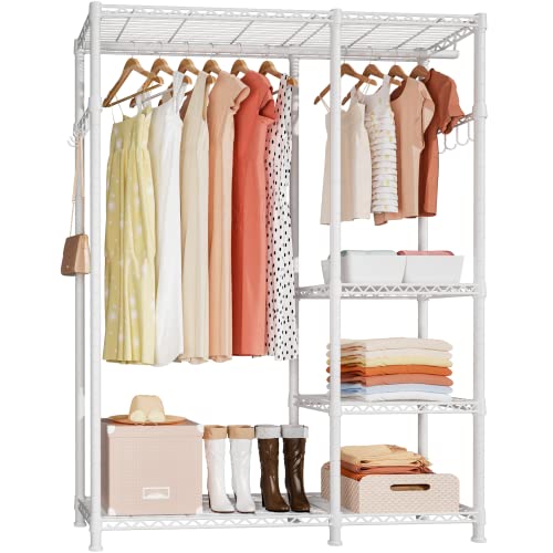 Ulif F4 Heavy Duty Portable Closets, 4 Tiers Adjustable Garment Rack With Hanger Rod, Freestanding Closet Storage System For Apartment And Cloakroom, 14.5" D X 44.8" W X 68.9" H, Load 500Lbs, White #TOP14