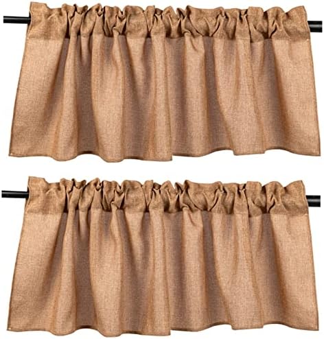 2 Pack Burlap Window Valances Farmhouse Design Window Treatment Lined Decor Curtains Rod Pocket Valances for Kitchen/Living Room 16" x 56" (Brown)