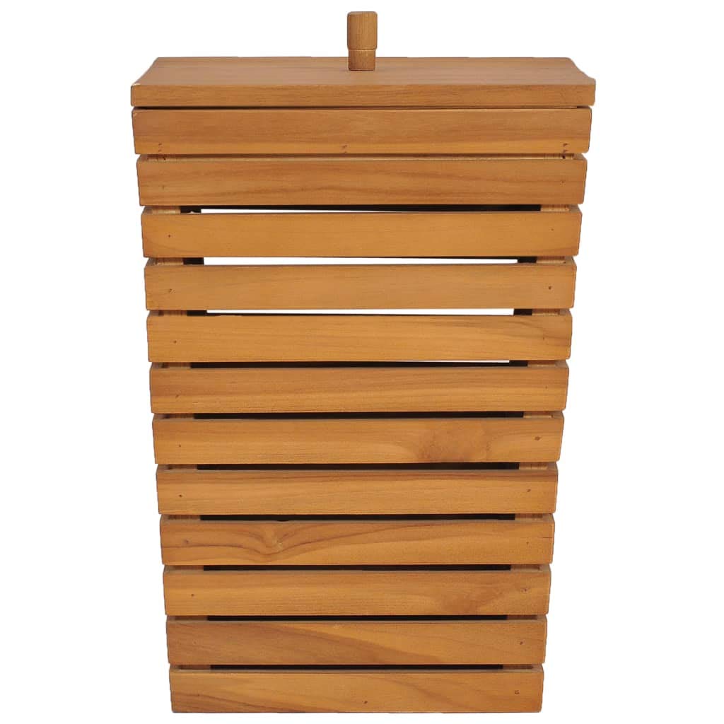 Wäschekorb aus massivem Teakholz 30 x 30 x 45 cm, Bad-Aufbewahrungsbox mit Deckel, Rustikaler Wäschesammler im Lattendesign