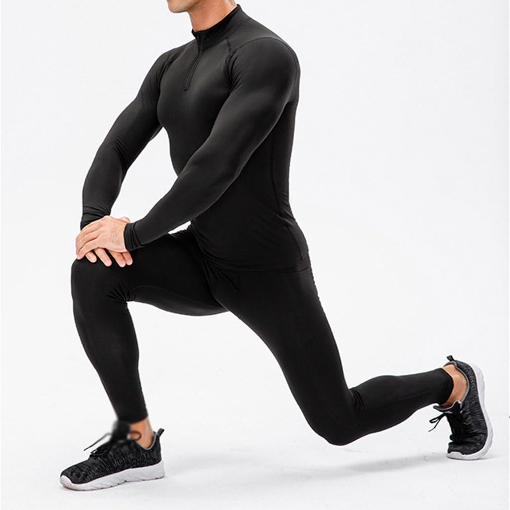 Shirt Compression Chemise de Base de Course à col Montant/col Haut pour Sports d'hiver, Chemise Chaude et serrée à Manches Longues pour Hommes(A1,M)