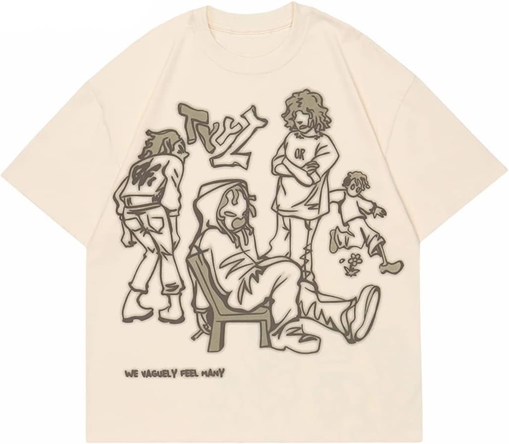 VamtacMens Vintage Graphic Harajuku Tshirt Streetwear Casual Oversized Tops Womens Aesthetic Tee