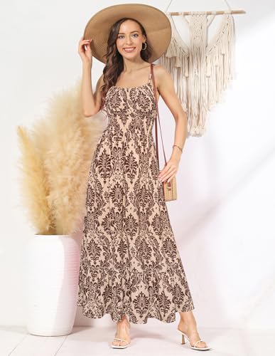 Image of GRACE KARIN Summer Dresses for Women 2026 Vacation,Smocked Floral Maxi Dress,Boho Beach Sundress with Pocket Fashion Clothing
