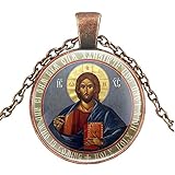 Metal: aleación, cobre LEYUANA Collar clásico clásico de la cristiandad ortodoxa de la Vendimia Hombres Mujeres Arte Cabujón de Cristal Joyas Regalos AntiqueRed