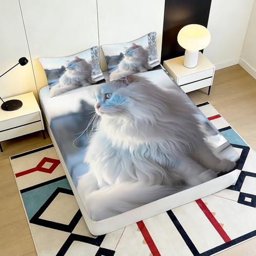 Drap-Housse Chat Blanc Antidérapant Facile à Laver 90x20 - 6