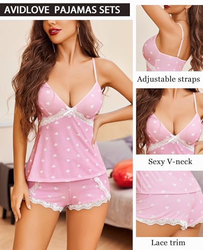 Image of Avidlove Sexy Pajamas Set for Women Lace Modal Cute Lingerie Sets 2 Piece Cami Pj Shorts Set Sleepwear